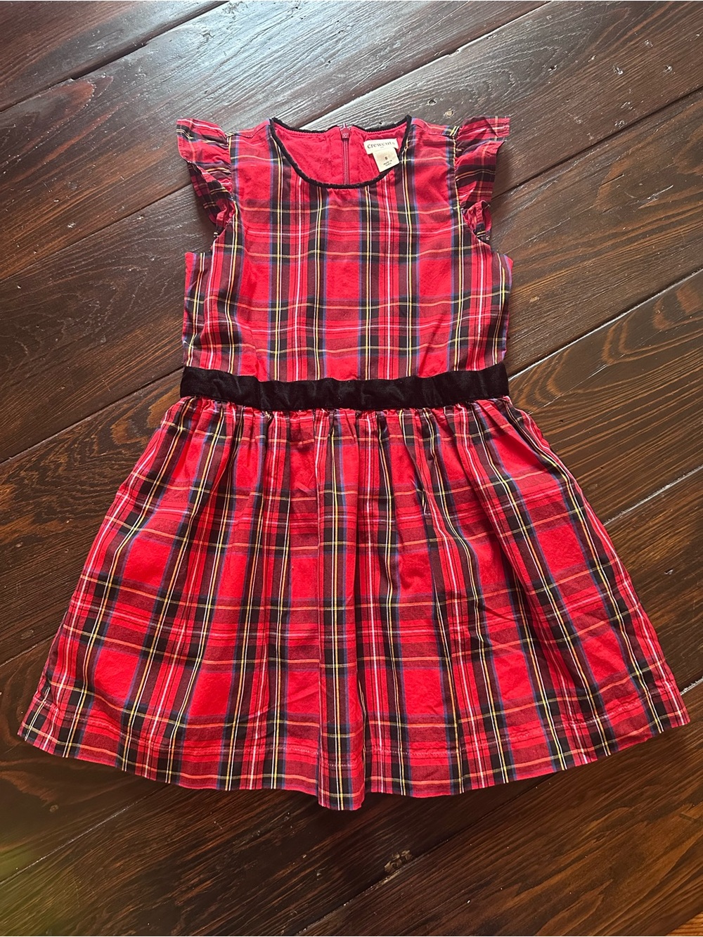 Crewcuts Red Plaid Velvet-Waist Holiday Dress
